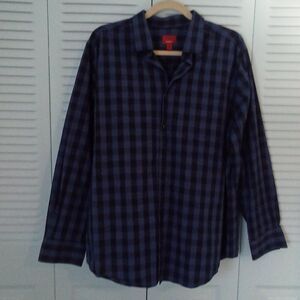 ALFANI SLIM FIT STRETCH XL 17.5" x 35" COTTON BUTTON UP BLUE BLACK BUFFALO CHECK